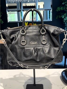 Coach Black Leather Satchel with Silver Hardware